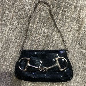 Vintage Black Sequin Horsebit Mini Bag with Chain Handle